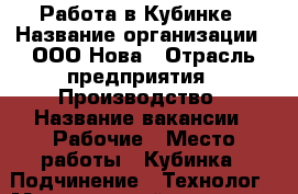 Работа в Кубинке › Название организации ­ ООО Нова › Отрасль предприятия ­ Производство › Название вакансии ­ Рабочие › Место работы ­ Кубинка › Подчинение ­ Технолог › Минимальный оклад ­ 20 000 › Максимальный оклад ­ 20 000 › Возраст от ­ 25 › Возраст до ­ 50 - Московская обл. Работа » Вакансии   